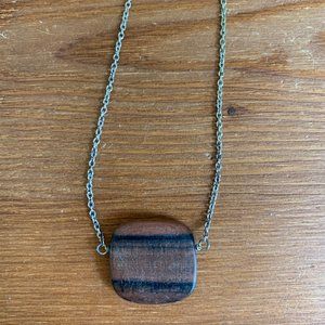 Wood tile necklace with silver chain